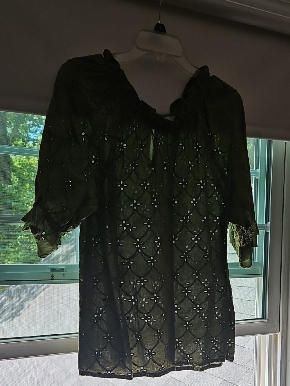 Olive Green Eyelet Peasant Blouse
